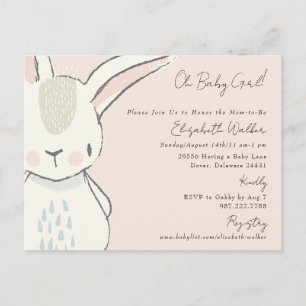 Schattig Oh Baby Meisje Konijn Roze Baby Shower  Briefkaart