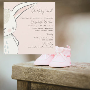 Schattig Oh Baby Meisje Konijn Roze Vierkant Baby  Kaart