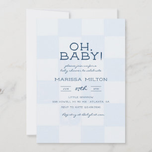 Schattig Oh Baby Moderne Blauwe Geruite Baby Showe Kaart