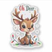 Schattig “Oh Deer” Rendier Kerstmis Sticker (Voorkant)