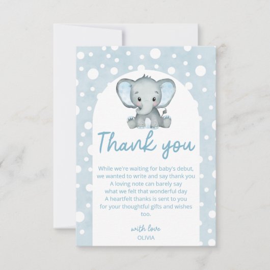 Schattig Olifant blauw Baby shower Dank u Kaart (Voorkant)