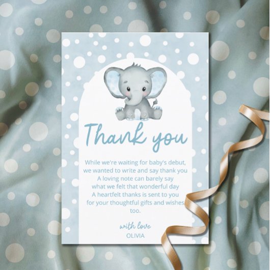 Schattig Olifant blauw Baby shower Dank u Kaart