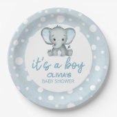 Schattig Olifant blauw Baby shower Papieren Bordje (Voorkant)