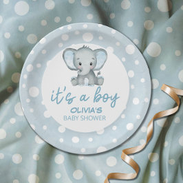 Schattig Olifant blauw Baby shower Papieren Bordje