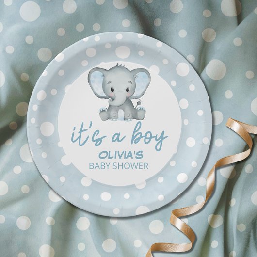 Schattig Olifant blauw Baby shower Papieren Bordje