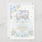 Schattig olifant blauw gouden Baby shower per post Kaart (Voorkant)