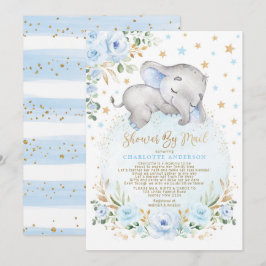Schattig olifant blauw gouden Baby shower per post Kaart