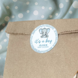 Schattig Olifant blauw Het is een Boy Baby shower Ronde Sticker