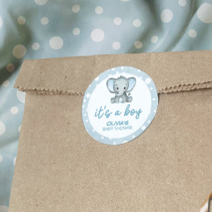 Schattig Olifant blauw Het is een Boy Baby shower Ronde Sticker