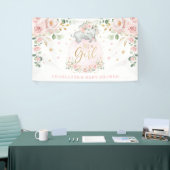 Schattig Olifant Blush Roze Bloemen Baby shower Spandoek (Beurs)
