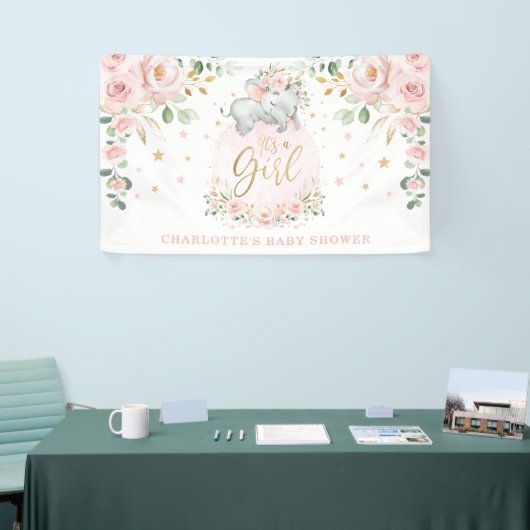 Schattig Olifant Blush Roze Bloemen Baby shower Spandoek (Beurs)