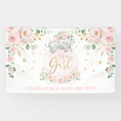 Schattig Olifant Blush Roze Bloemen Baby shower Spandoek (Horizontaal)