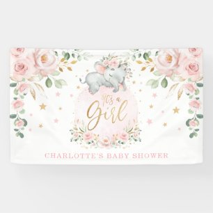 Schattig Olifant Blush Roze Bloemen Baby shower Spandoek