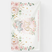 Schattig Olifant Blush Roze Bloemen Baby shower Spandoek (Verticaal)