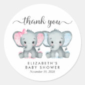 Schattig Olifant Boy Meisje Twin Baby shower Dank  Ronde Sticker (Voorkant)