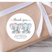 Schattig Olifant Boy Meisje Twin Baby shower Dank  Ronde Sticker