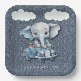 Schattig Olifant Denim Vintage Car Boy Baby shower Papieren Bordje