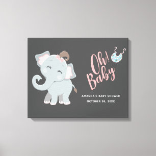 Schattig Olifant Meisje Baby Shower Canvas Afdruk