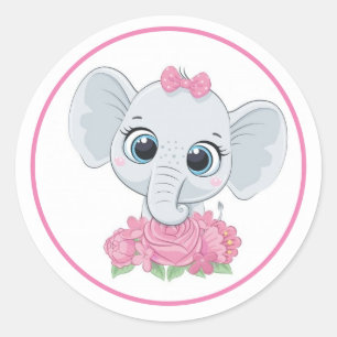 Schattig olifant met roze bloemen ronde sticker