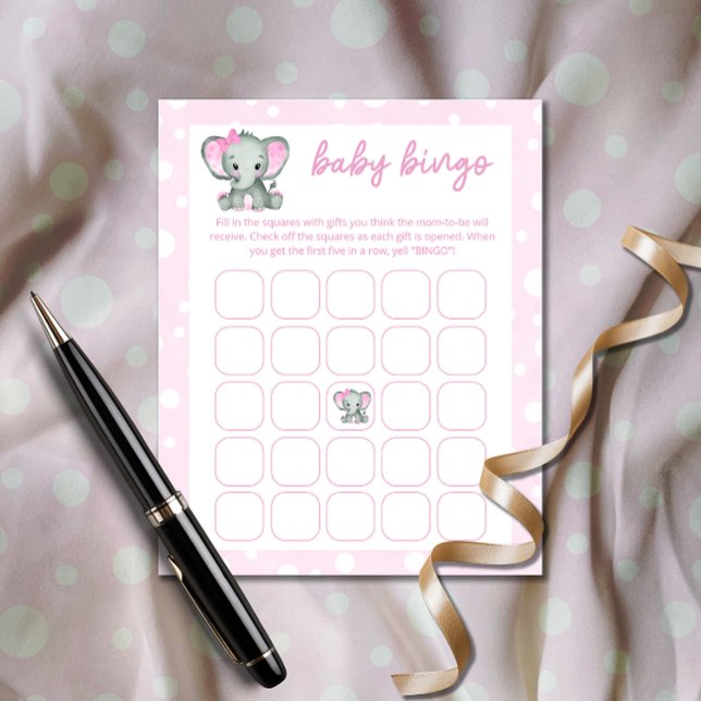 Schattig Olifant roze baby bingo spel (Creator heeft geüpload)