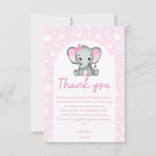 Schattig Olifant roze Baby shower Dank u Kaart (Voorkant)