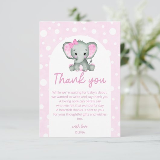 Schattig Olifant roze Baby shower Dank u Kaart (Staand voorkant)