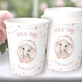 Schattig Olifant Roze Baby shower Papier Cups Papieren Bekers