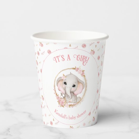 Schattig Olifant Roze Baby shower Papier Cups Papieren Bekers (Achterkant)