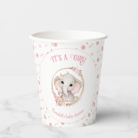 Schattig Olifant Roze Baby shower Papier Cups Papieren Bekers (Voorkant)