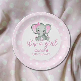 Schattig Olifant roze Baby shower Papieren Bordje