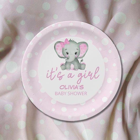 Schattig Olifant roze Baby shower Papieren Bordje