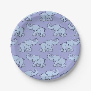 Schattig Olifantpatroon Paarse Baby Shower Papieren Bordje