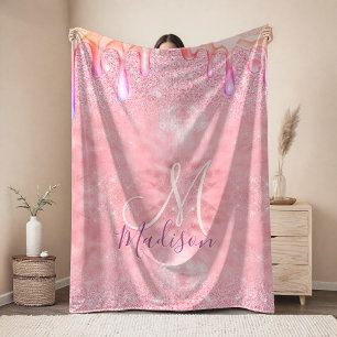 Schattig ombre roze gouden nepschitter druppels mo fleece deken