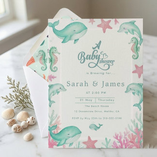 Schattig onder de zee Aquarel Oceaan Baby Shower Kaart