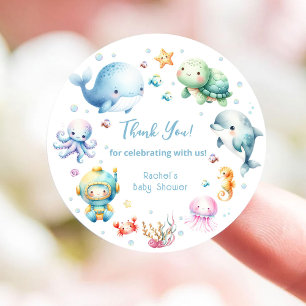 Schattig onder de zee baby shower dank je ronde sticker