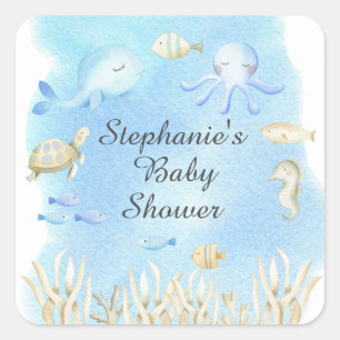 Schattig Onder het Zee Boys Baby shower Favor Vierkante Sticker