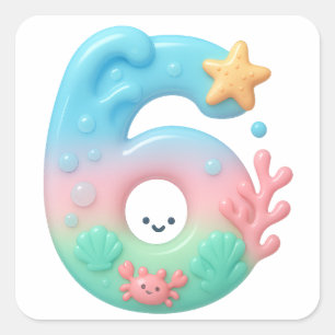Schattig Onder Zee Thema Cartoon Nummer 6 Vierkante Sticker