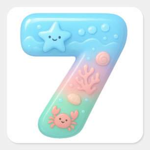 Schattig Onder Zee Thema Cartoon Nummer 7 Vierkante Sticker
