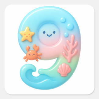 Schattig Onder Zee Thema Cartoon Nummer 9 Vierkante Sticker