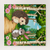 Schattig Ontmoeting tussen Egel en Konijn Legpuzzel (Horizontaal)