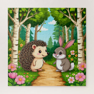 Schattig Ontmoeting tussen Egel en Konijn Legpuzzel