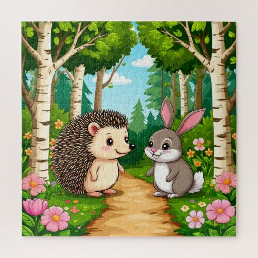 Schattig Ontmoeting tussen Egel en Konijn Legpuzzel (Verticaal)