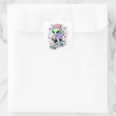 Schattig ontwerp van een alien-skater vierkante sticker (Tas)