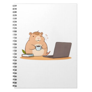 Schattig ontwerp van een capybara-coder met koffie notitieboek
