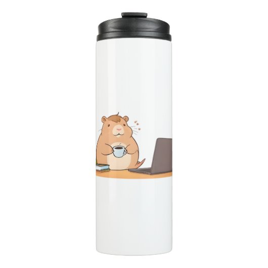 Schattig ontwerp van een capybara-coder met koffie thermosbeker (Voorkant)
