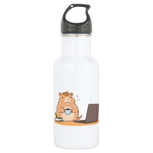 Schattig ontwerp van een capybara-coder met koffie waterfles  (Voorkant)