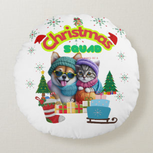 Schattig ontwerp van een honden- en kattenteam met rond kussen
