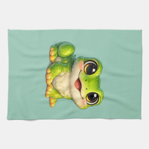 Schattig ontwerp van kikker met grote ogen in kawa theedoek