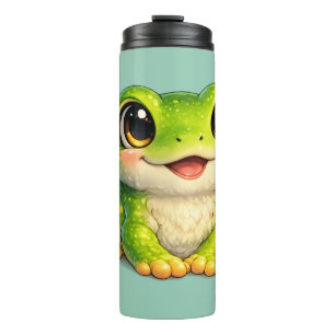Schattig ontwerp van kikker met grote ogen in kawa thermosbeker
