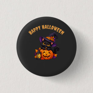 Schattig ontwerp van zwarte kat, Halloween-pompoen Ronde Button 3,2 Cm